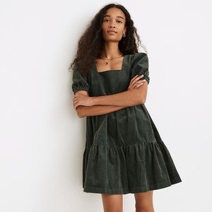 Madewell Corduroy Aidy Square-Neck Tiered Mini Dress